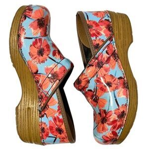Dansko POPPIES Professional Patent Floral Clogs Sz 42 Blue & Orange
